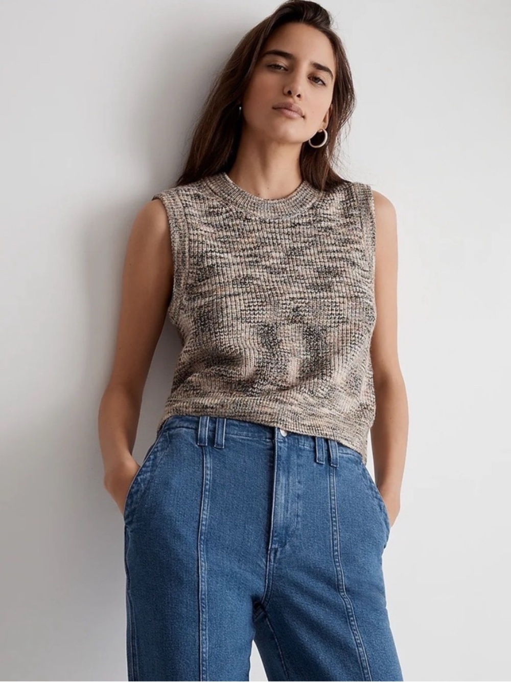 Madewell Space-Dyed Boulier Knit Sweater Vest Wool Blend Size XS Knit Stripped